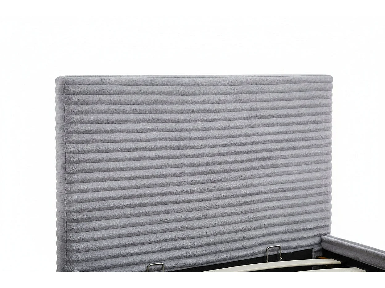 Lit coffre velours côtelé gris 90x190 cm sommier inclus MAIA