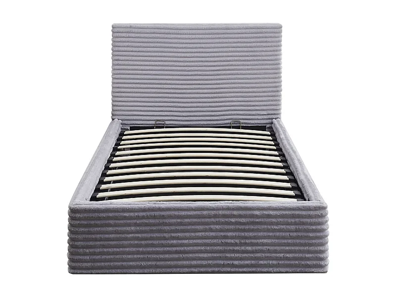 Lit Coffre MAIA 90x190cm Côtelé Gris avec Sommier