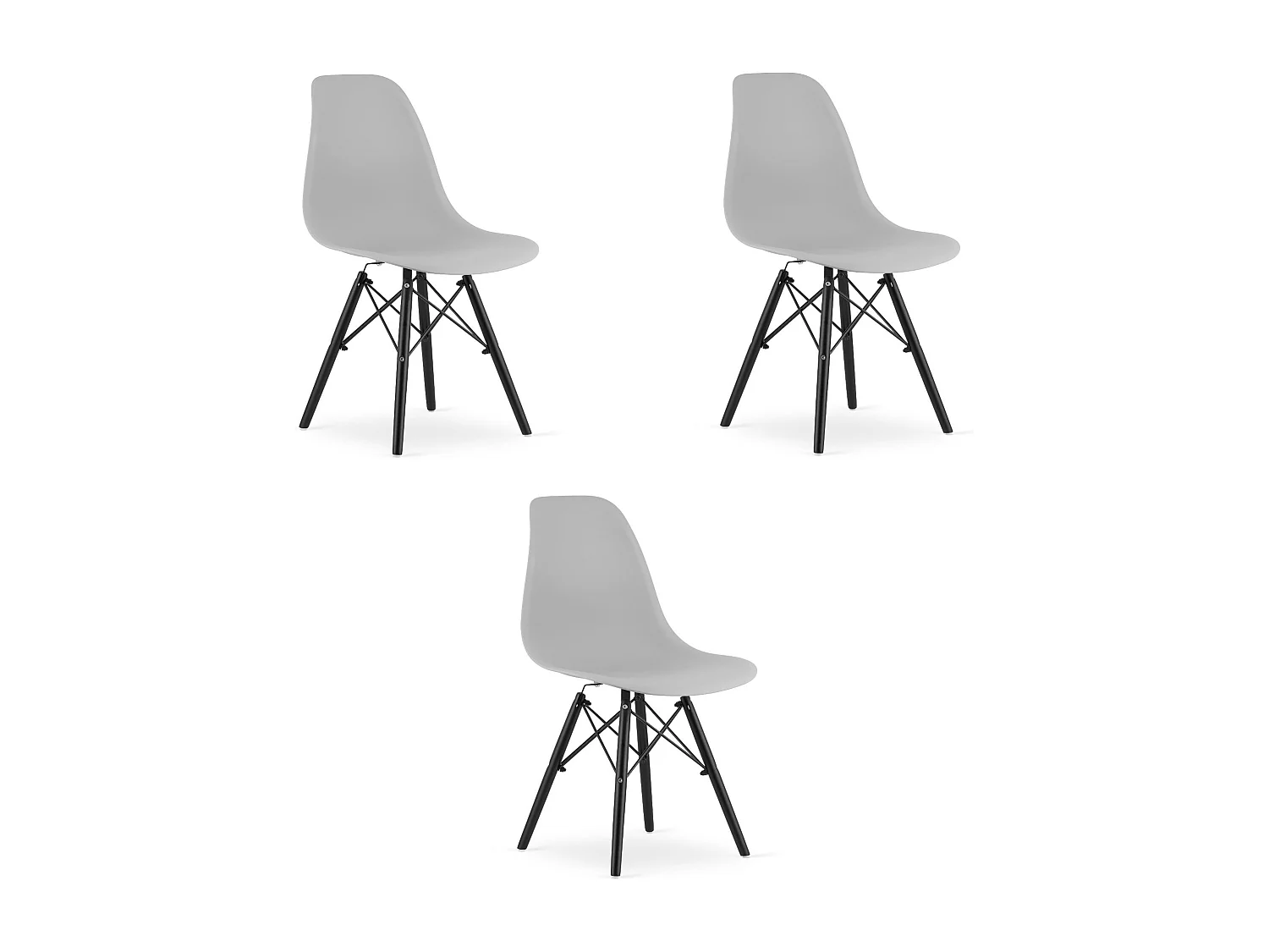 Valora OSAKA Stuhl, Grau, Schwarze Beine, Ergonomisches Design, 3 Stück