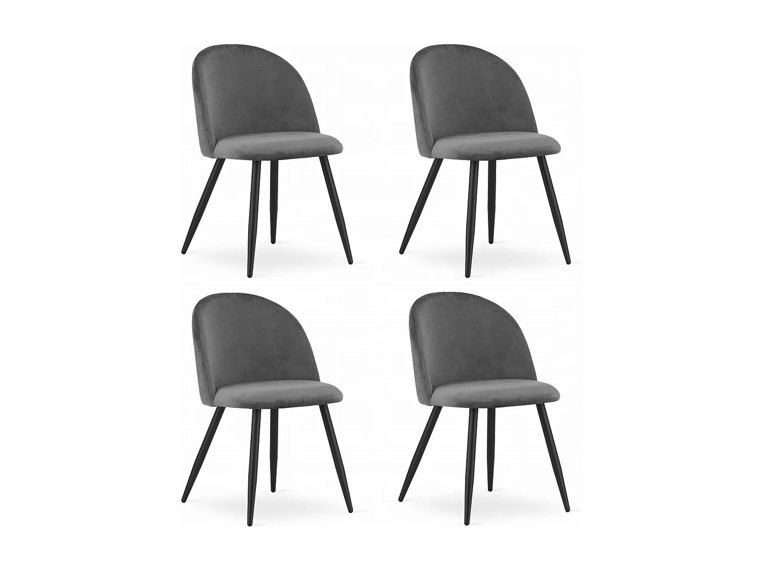 Valora BELLO Chair Set di 4 sedie in velluto grigio scuro con gambe nere