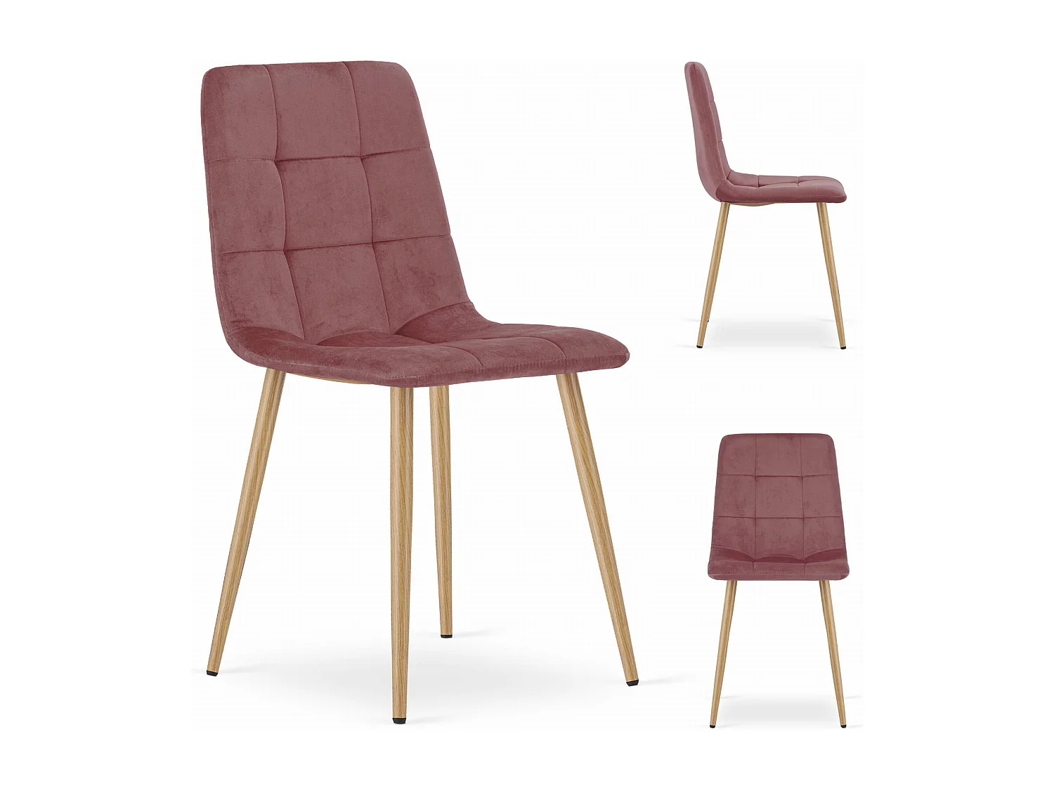 Valora PYRA stoel roze fluweel / houten poten x 1 voor woonkamer