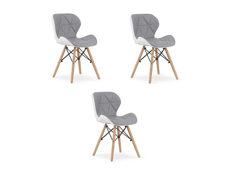 Valora WAKO Eco-Lederen Stoel Grijs Wit Modern Design Set van 3
