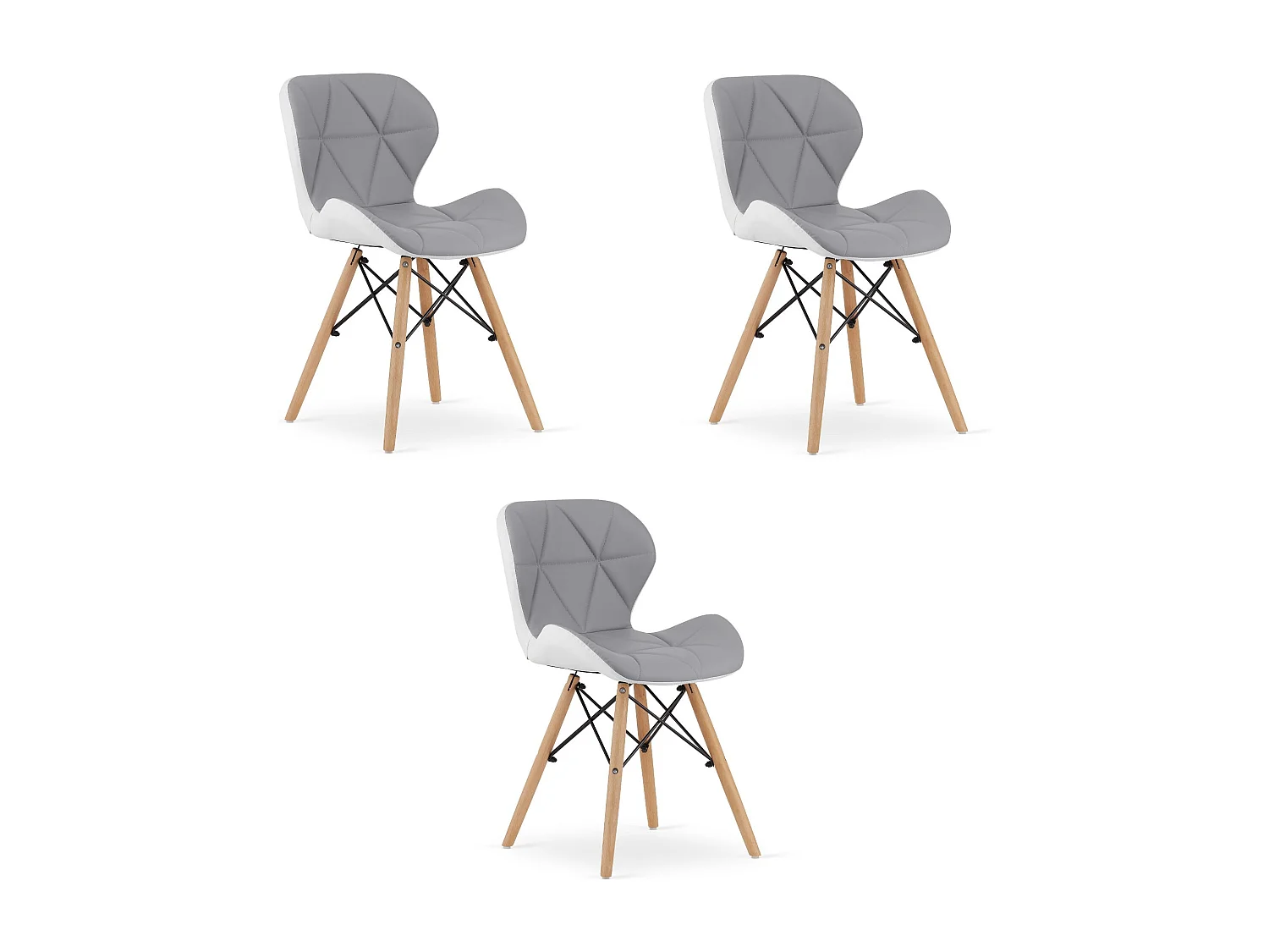 Valora WAKO Eco-Lederen Stoel Grijs Wit Modern Design Set van 3