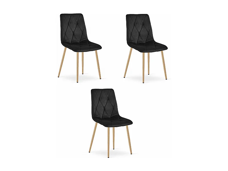 Chaise Valora TYRA en velours noir, pieds couleur bois x3