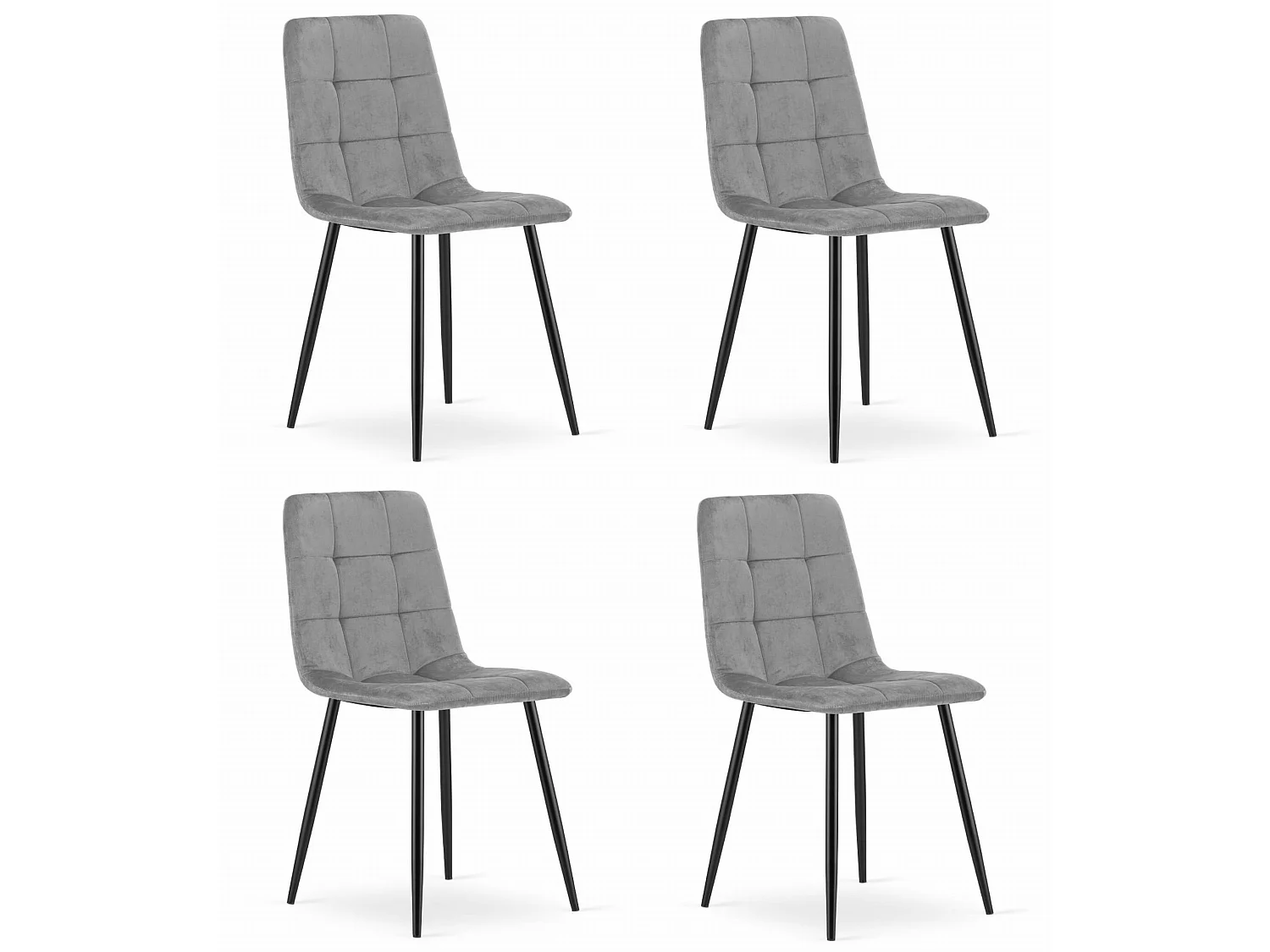 Chaise Valora PYRA, style moderne, en velours gris clair, pieds noirs (x4)