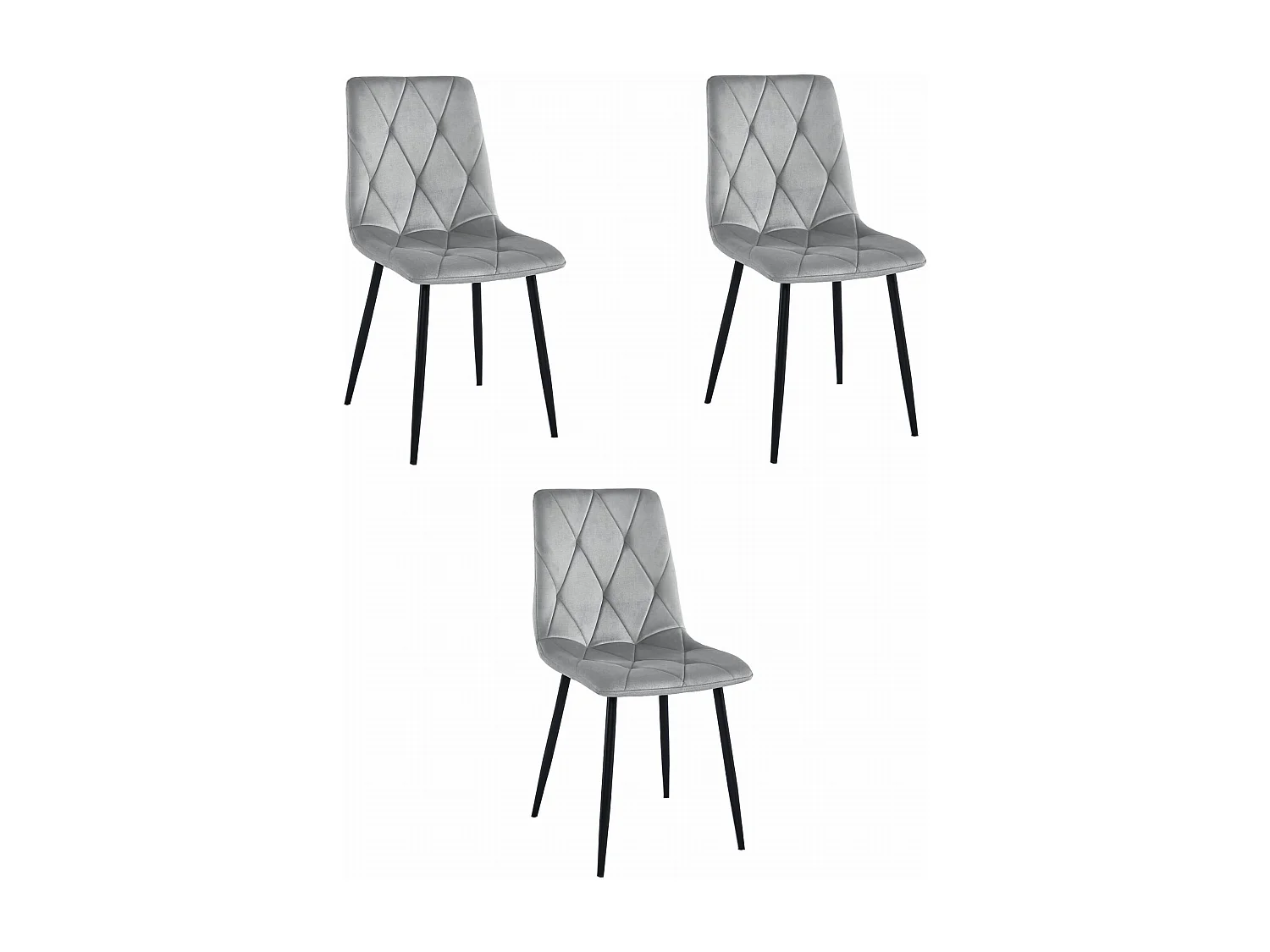 Valora TYRA Stuhl, silbergrauer Samtbezug, schwarze Beine (3 Stück)