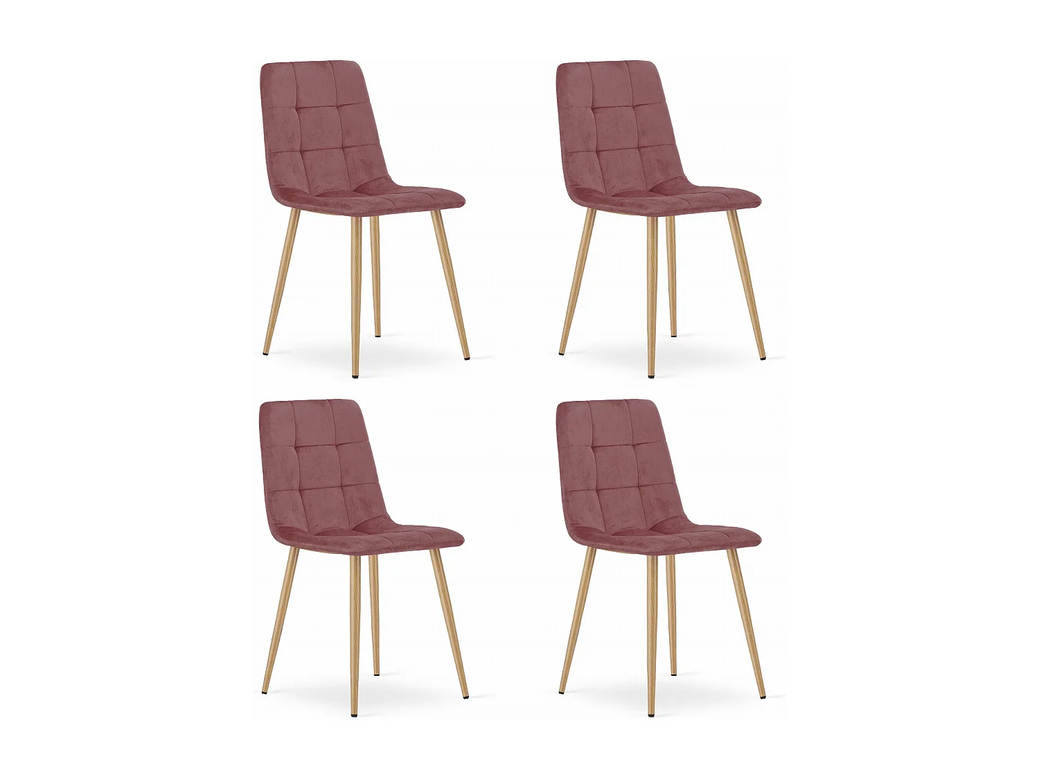 Valora PYRA Stuhl, rosa Samt, Holzbeine, modernes Design, 4 Stück