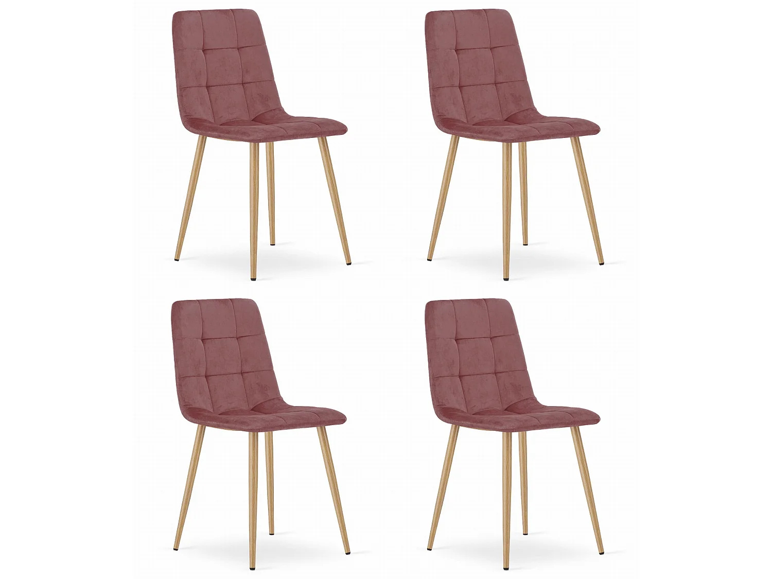 Chaise Valora PYRA en velours rose, pieds en bois, design moderne x4