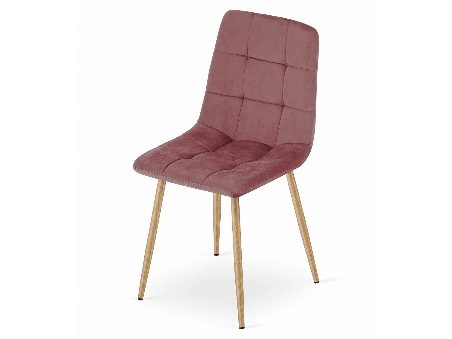 Chaise Valora PYRA en velours rose, pieds en bois, design moderne x4