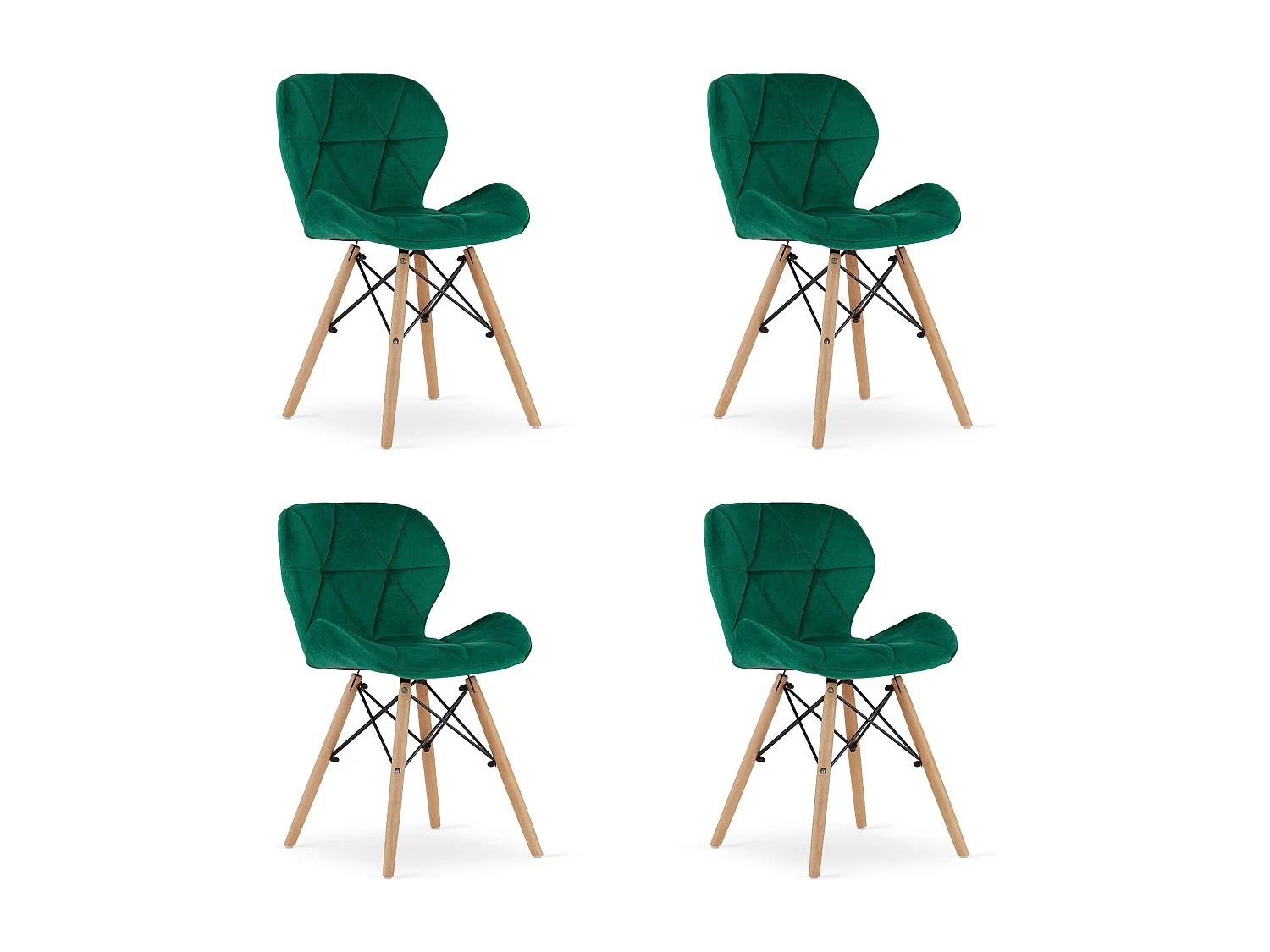 Valora WAKO Fauteuil en velours vert, design moderne pour salon x4