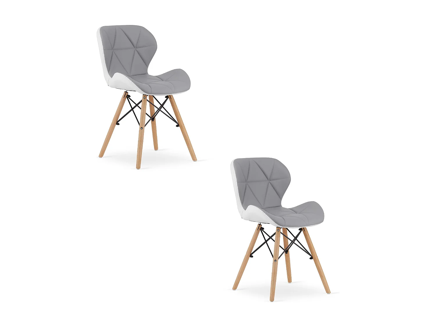 Chaise Valora WAKO en cuir écologique gris et blanc et bois de hêtre x2