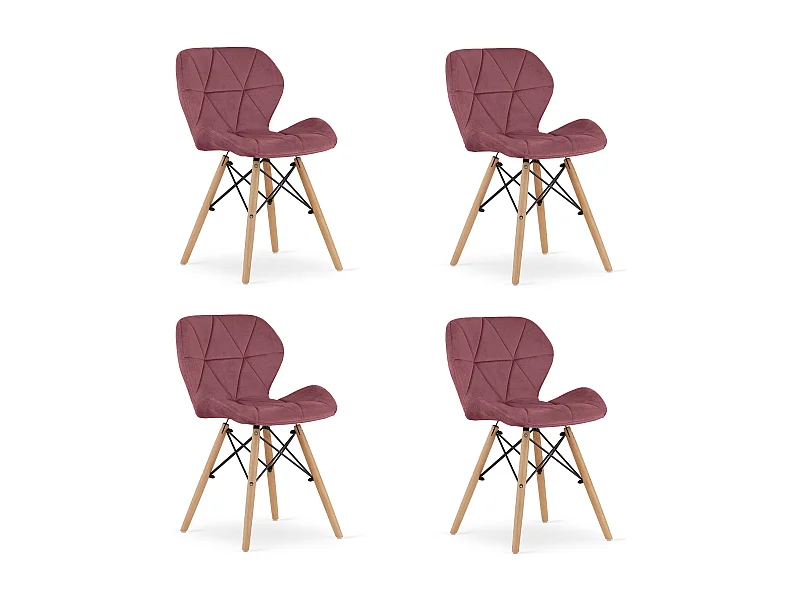 Ensemble de 4 chaises en velours Valora WAKO, design moderne, rose foncé