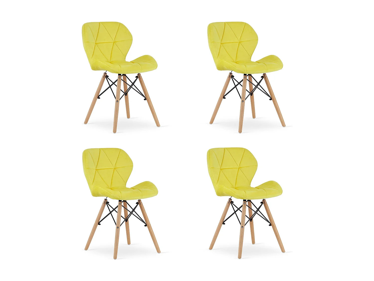 Valora WAKO Fauteuil en velours jaune, design moderne pour salon x4