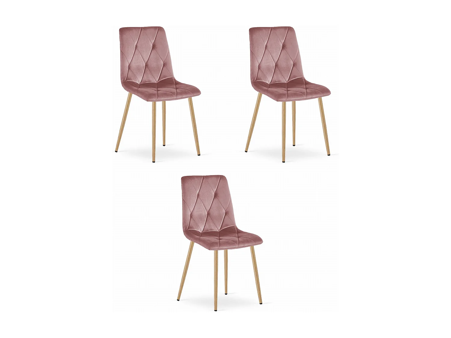 Chaise Valora TYRA en velours rose, pieds couleur bois x3