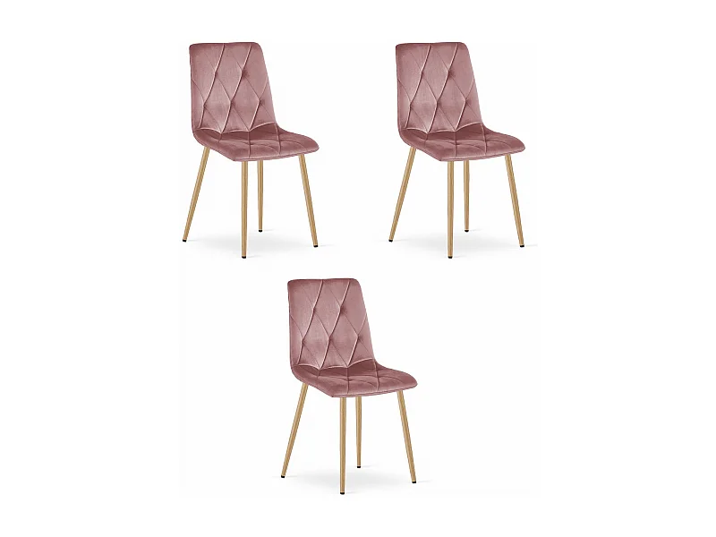 Chaise Valora TYRA en velours rose, pieds couleur bois x3