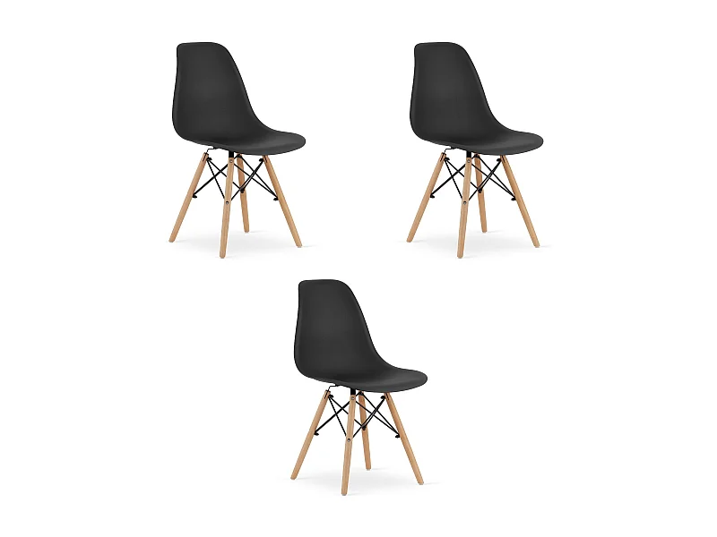 Valora OSAKA Chaise ergonomique noire pieds naturels pour salon x3