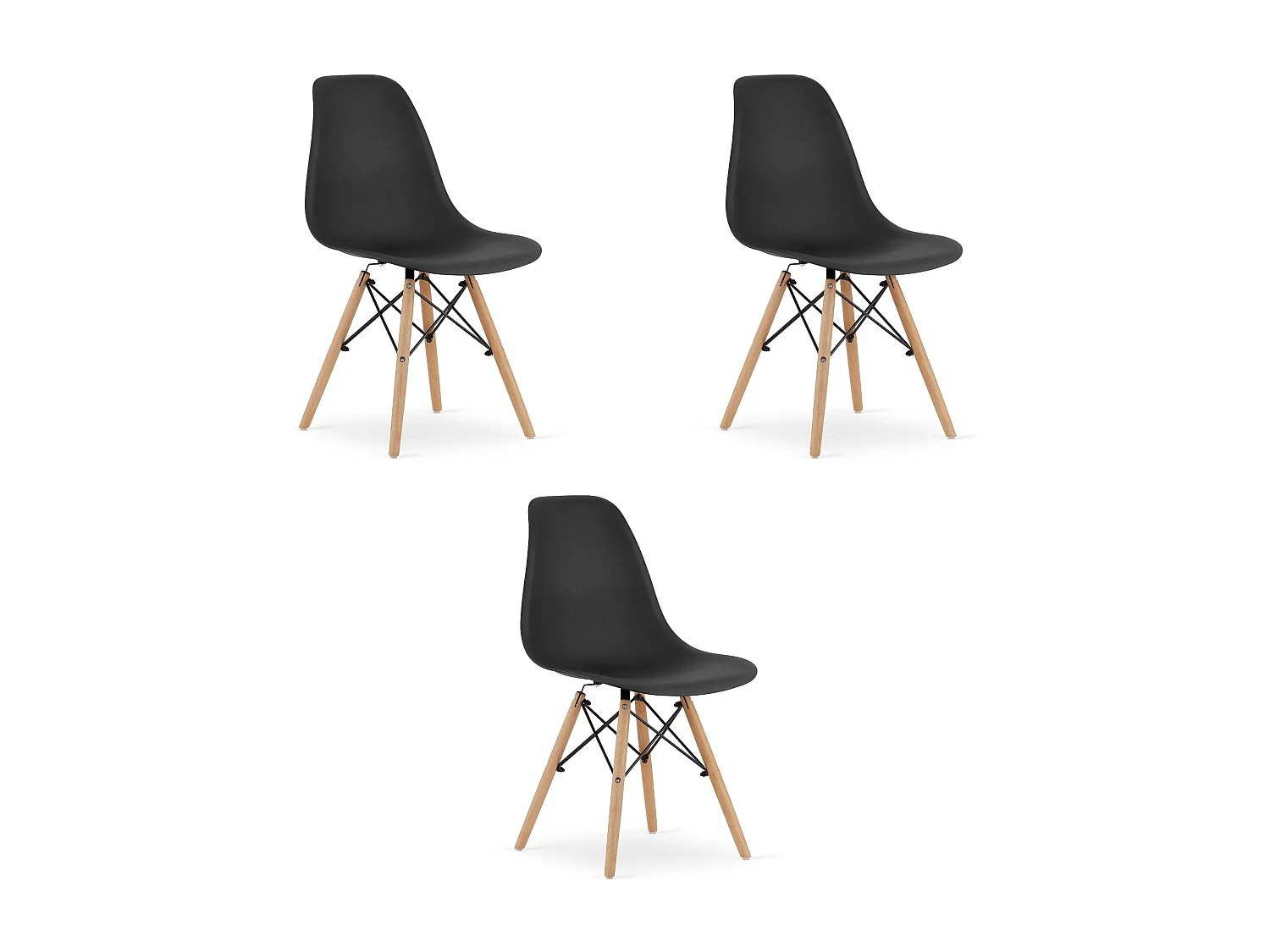 Valora OSAKA Chaise ergonomique noire pieds naturels pour salon x3