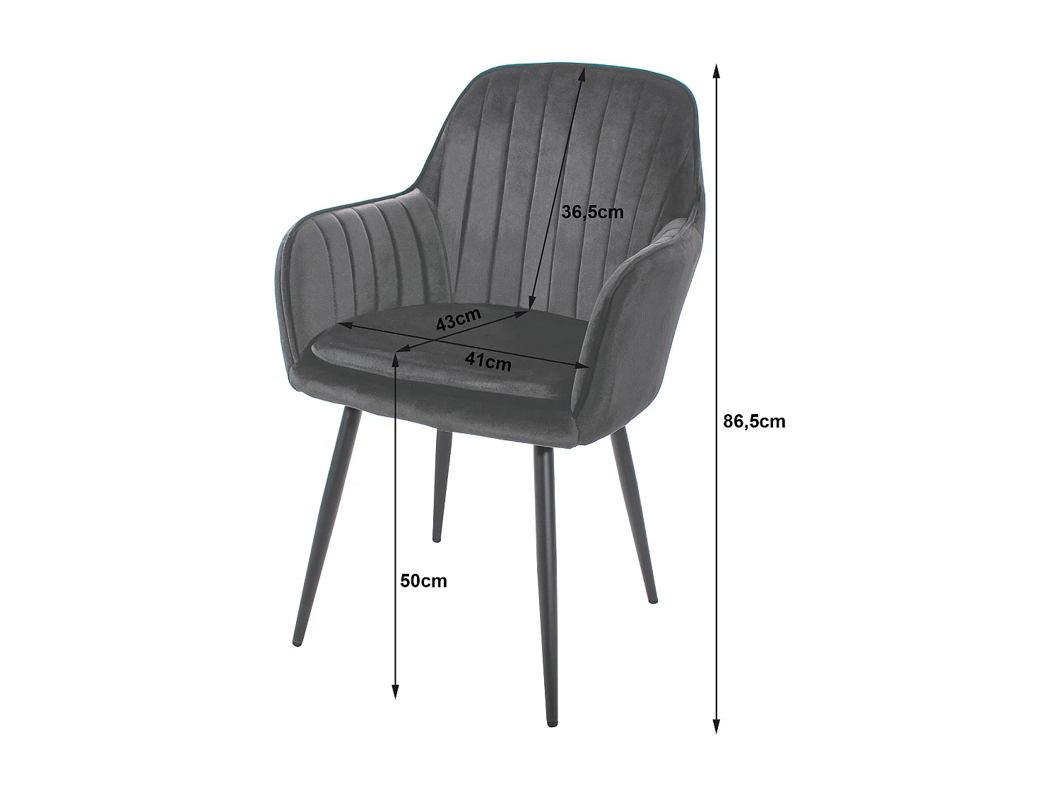 Fauteuil Valora LUGO en velours gris argenté avec pieds noirs pour salon (x2)