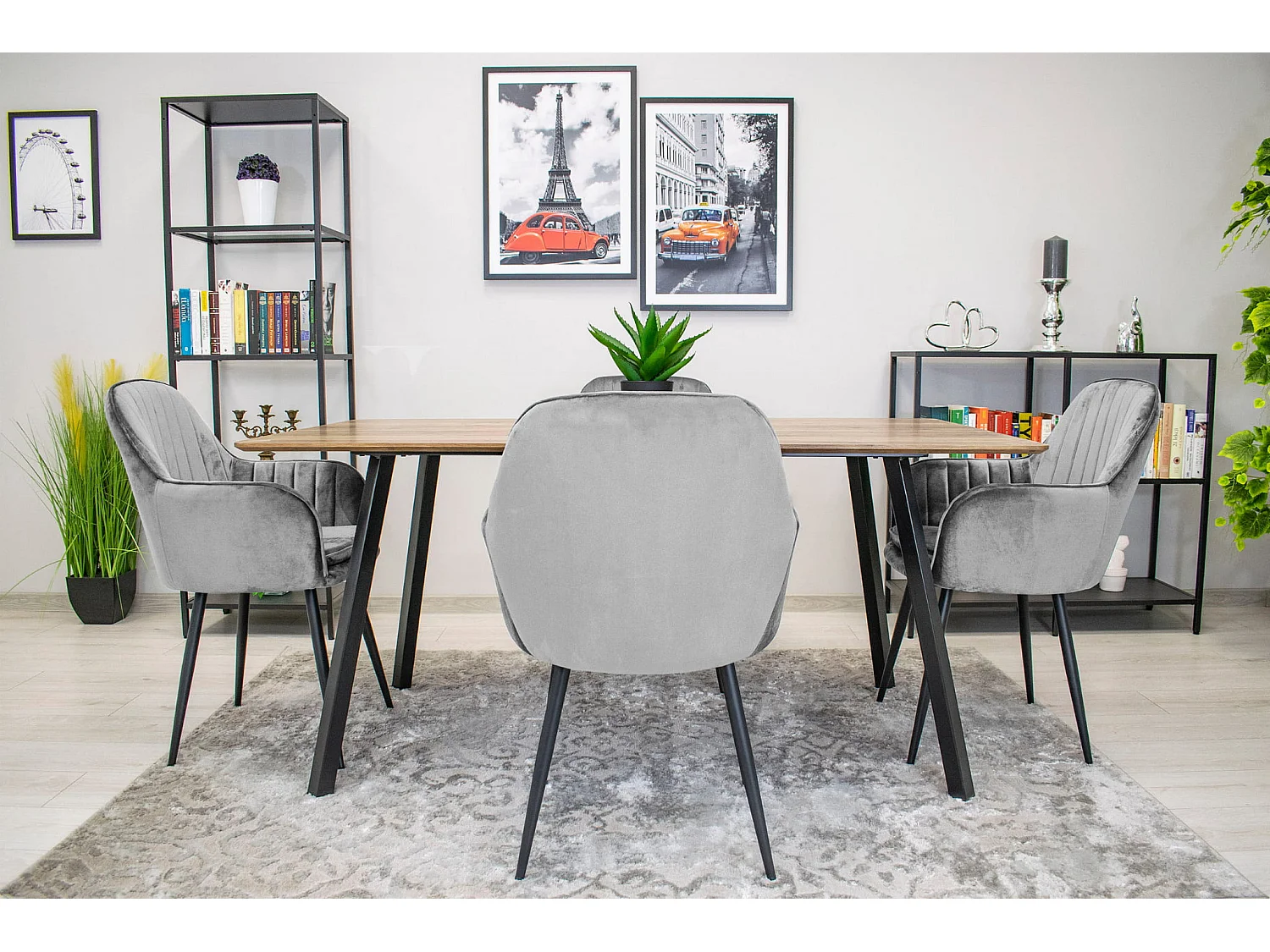 Fauteuil Valora LUGO en velours gris argenté avec pieds noirs pour salon (x2)