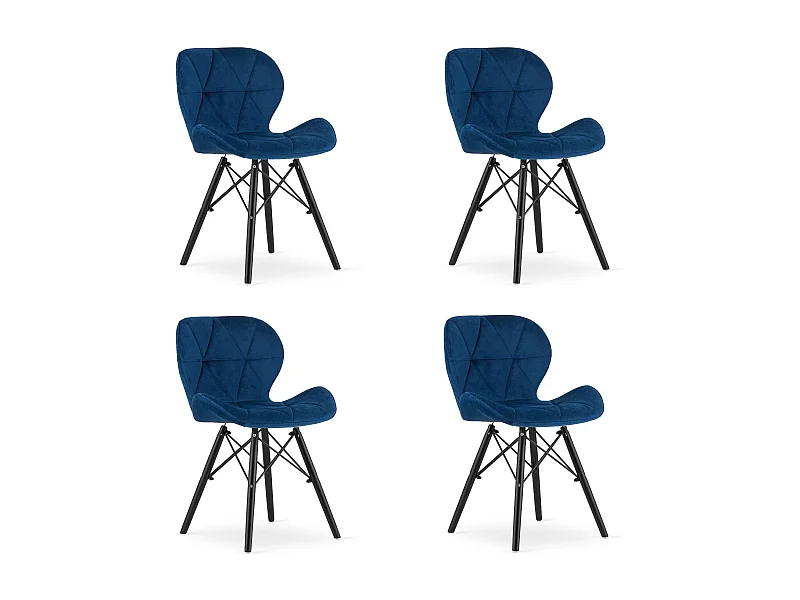 Valora WAKO Fauteuil en velours bleu marine, pieds noirs x4
