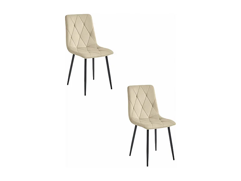 Valora TYRA Sedia in velluto beige chiaro con gambe nere, set da 2
