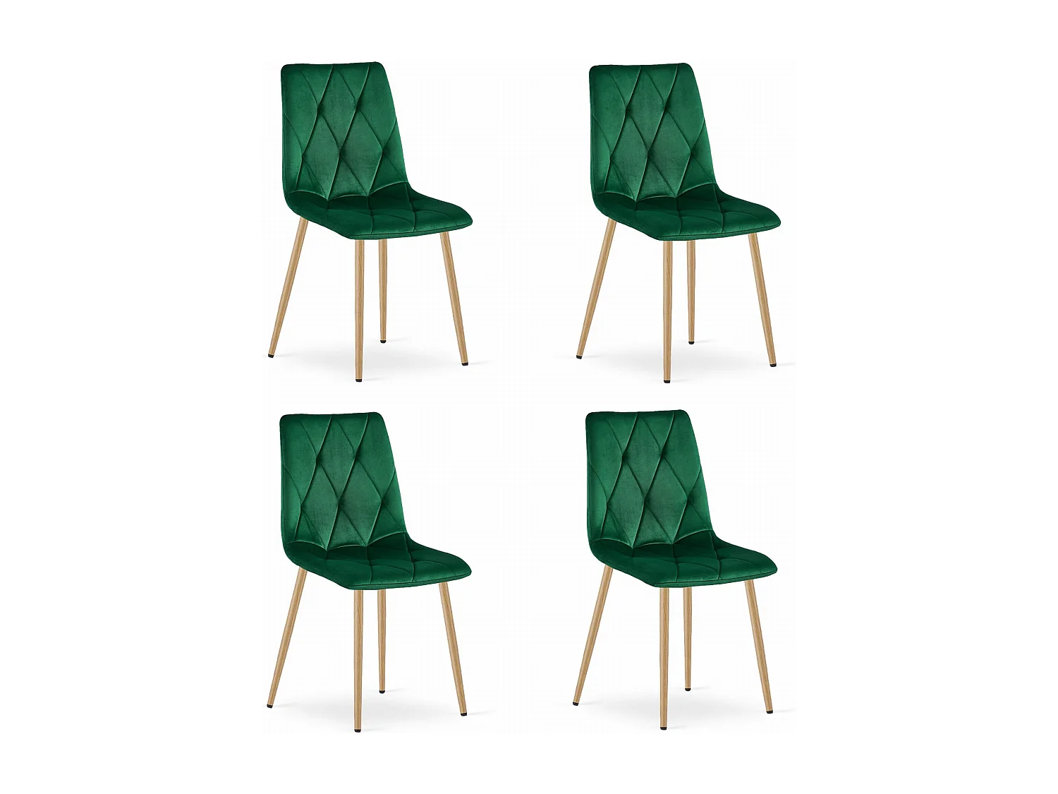 Chaise Valora TYRA en velours vert foncé, pieds couleur bois x4