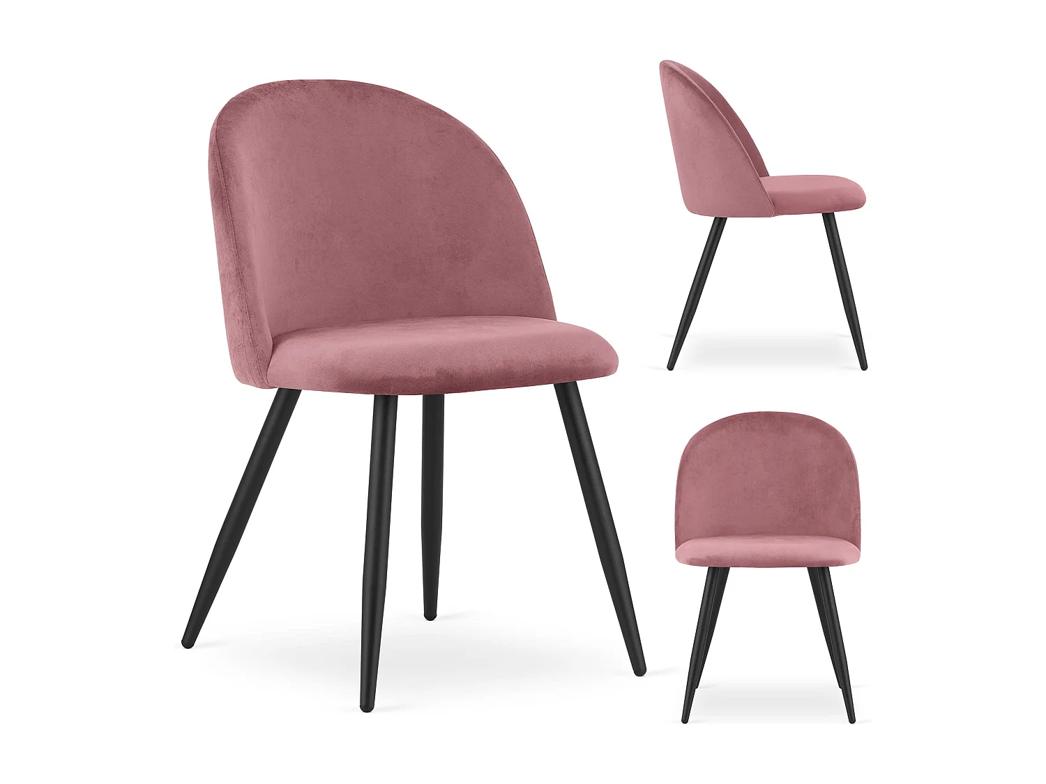 Chaise Valora BELLO en velours rose foncé, pieds en métal noir x4