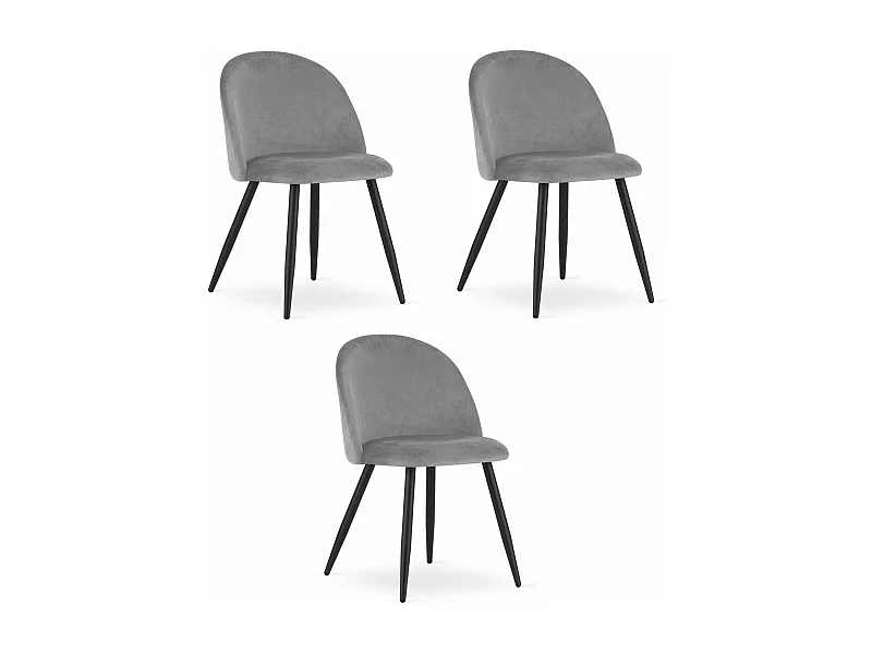 Valora BELLO stoel lichtgrijs fluweel zwarte poten set van 3