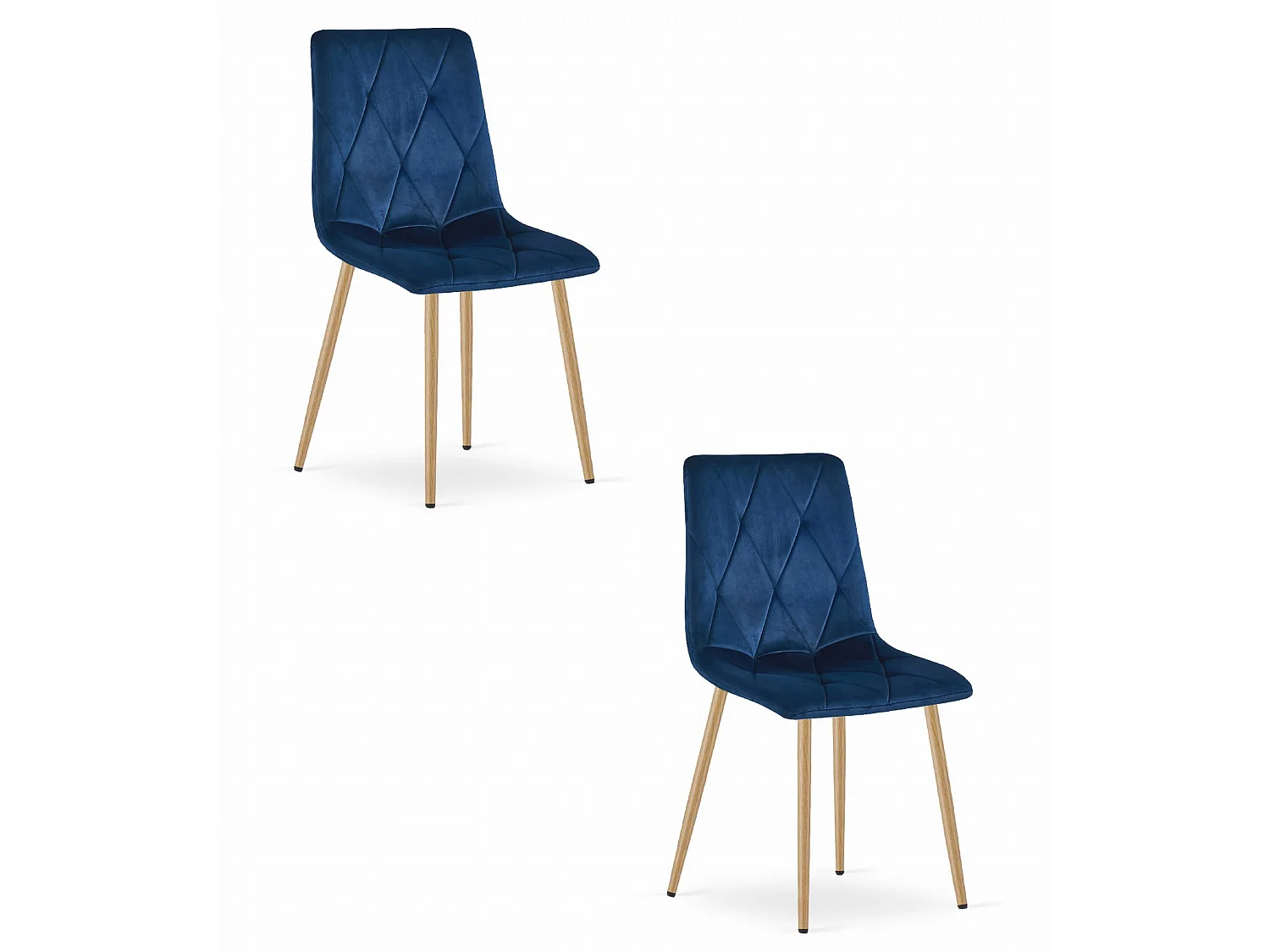 Chaise Valora TYRA en velours bleu marine, pieds couleur bois x2