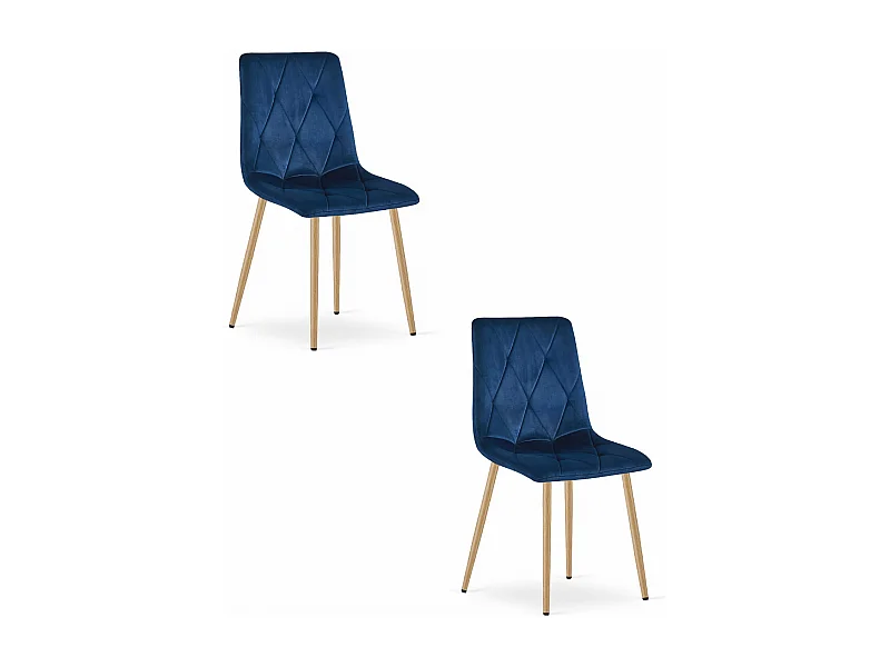Valora TYRA Stuhl, marineblauer Samt, holzfarbene Beine (2 Stück)