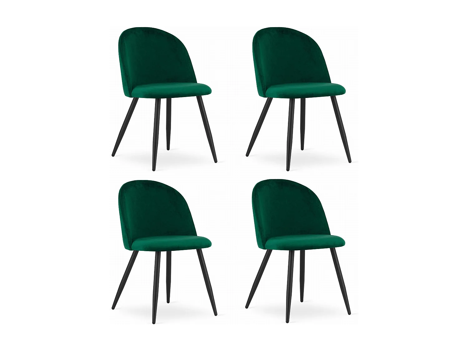 Chaise Valora BELLO en velours vert, pieds noirs, design ergonomique x4