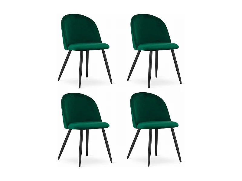 Chaise Valora BELLO en velours vert, pieds noirs, design ergonomique x4