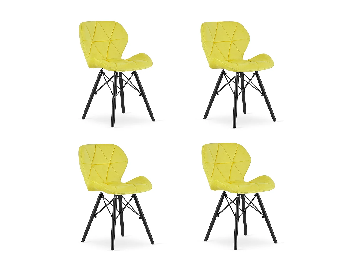 Valora WAKO Chaise en velours jaune pieds noirs pour salle à manger x4