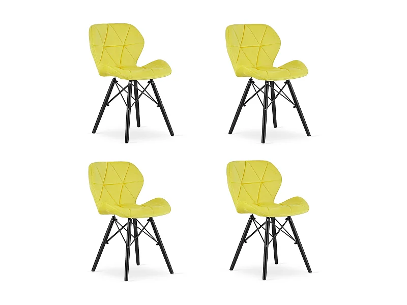 Valora WAKO Chaise en velours jaune pieds noirs pour salle à manger x4