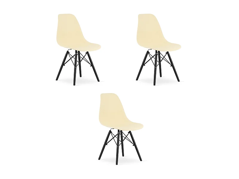 Valora OSAKA Stuhl, cremefarben, schwarze Beine, für Wohnzimmer (3 Stück)