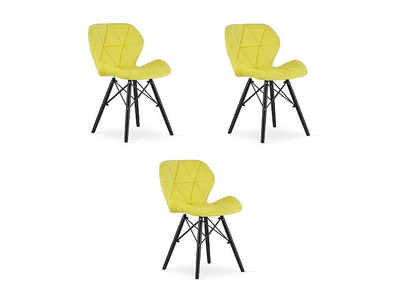Valora WAKO Samtstuhl, gelb, schwarze Beine, modernes Design, 3 Stück