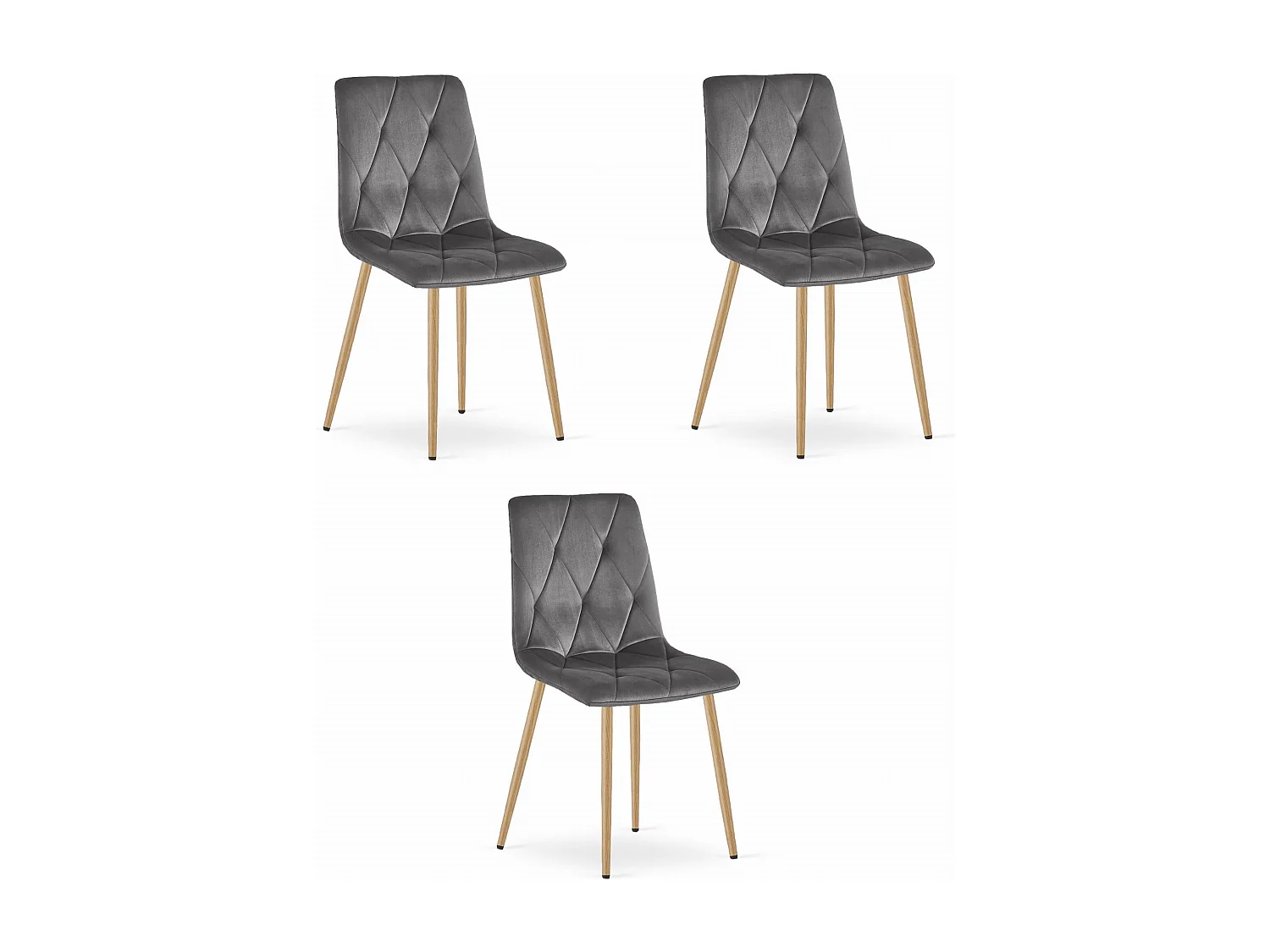 Valora TYRA Stuhl, dunkelgrauer Samt, Holzbeine (3 Stück)