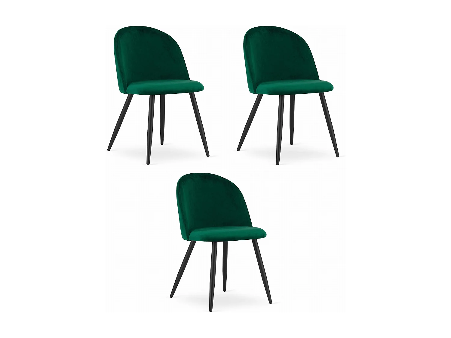 Ensemble de 3 chaises Valora BELLO en velours vert avec pieds noirs