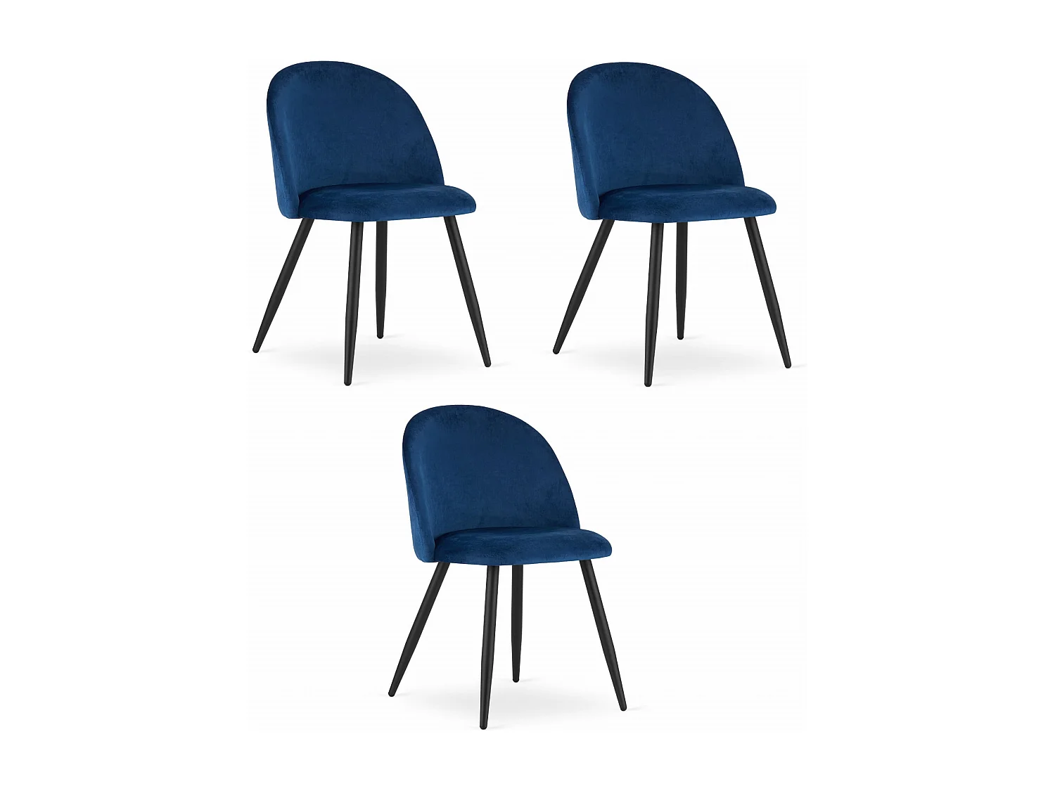Valora BELLO Chair Set di 3 sedie in velluto blu navy con gambe nere