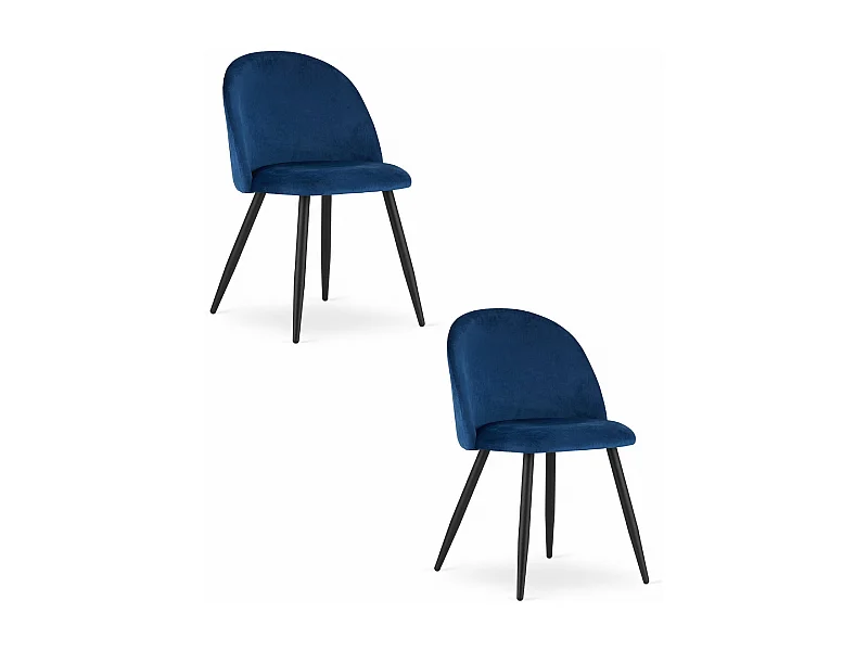 Ensemble de 2 chaises Valora BELLO en velours bleu marine avec pieds noirs