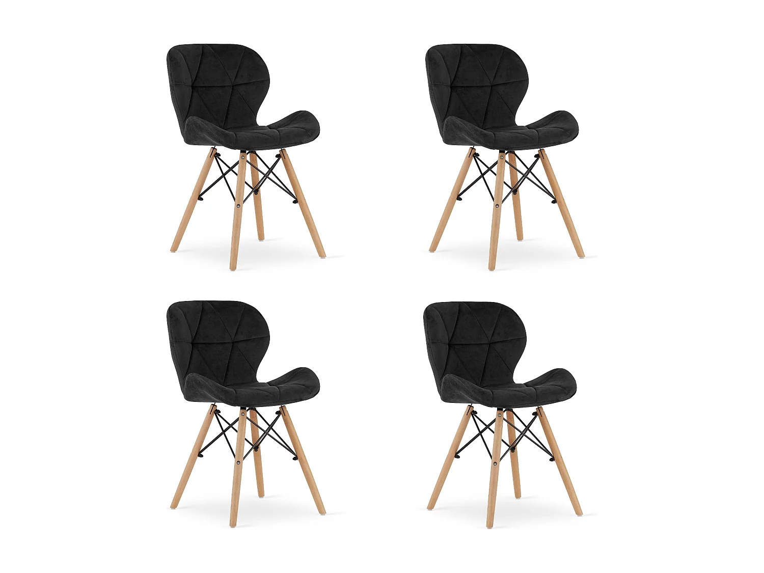 Valora WAKO Sedia in velluto nero dal design moderno per soggiorno x4