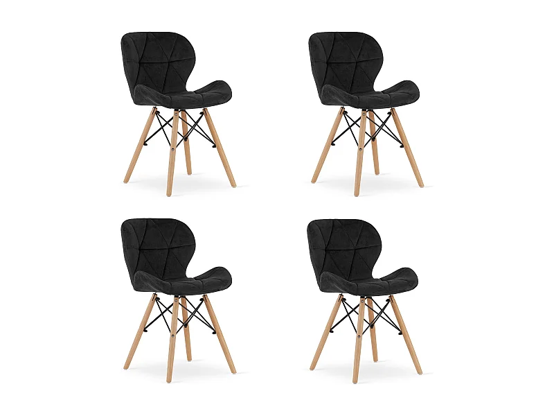 Valora WAKO Sedia in velluto nero dal design moderno per soggiorno x4