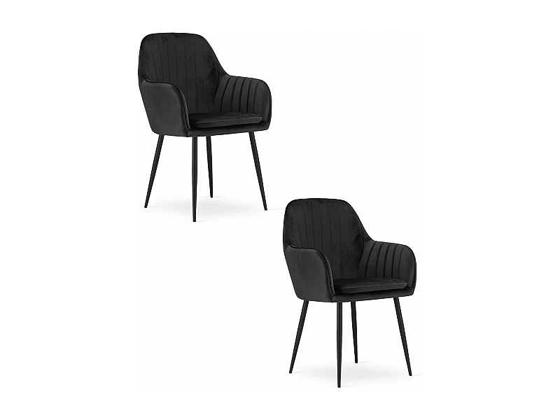 Fauteuil Valora LUGO, revêtement en velours noir, pieds en métal (x2)