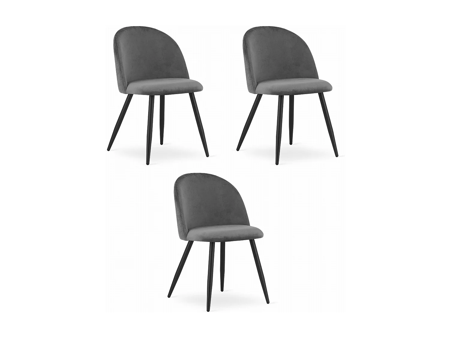 Conjunto de 3 cadeiras Valora BELLO em veludo cinza escuro com pés pretos.