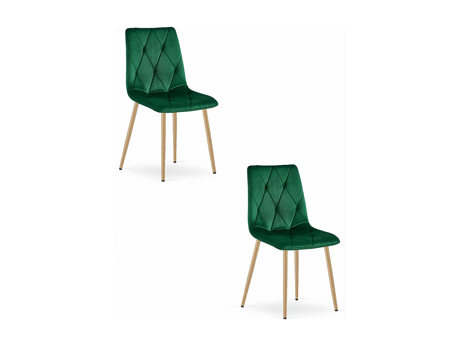 Chaise Valora TYRA en velours vert foncé, pieds couleur bois x2