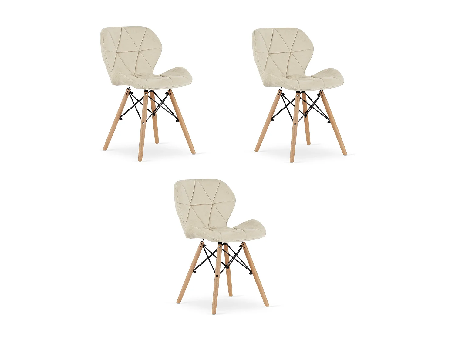 Valora WAKO Sedia in velluto beige dal design moderno con gambe in legno di faggio x3