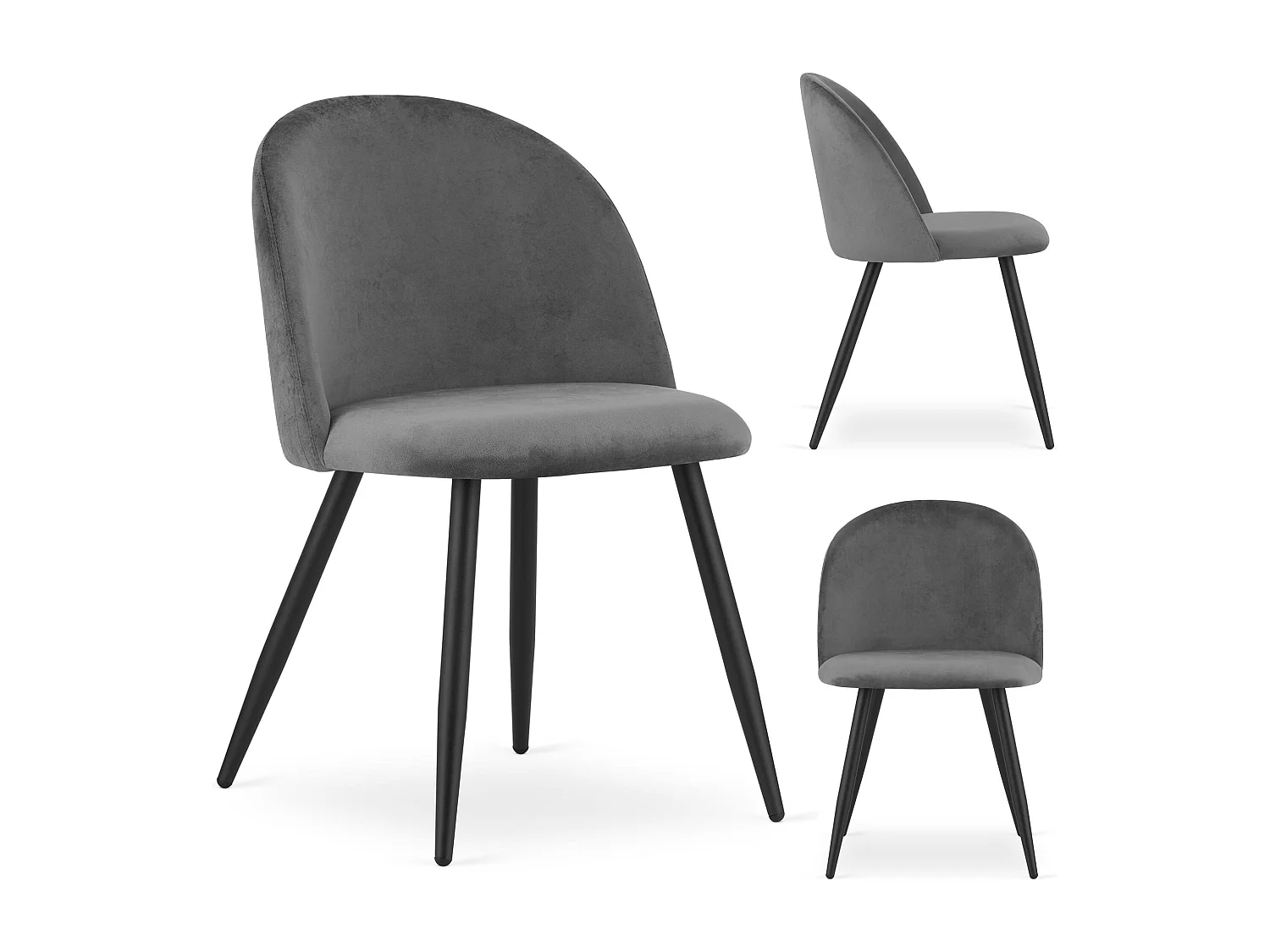 Valora BELLO Stuhl, dunkelgrauer Samt, schwarze Beine, 2er-Set