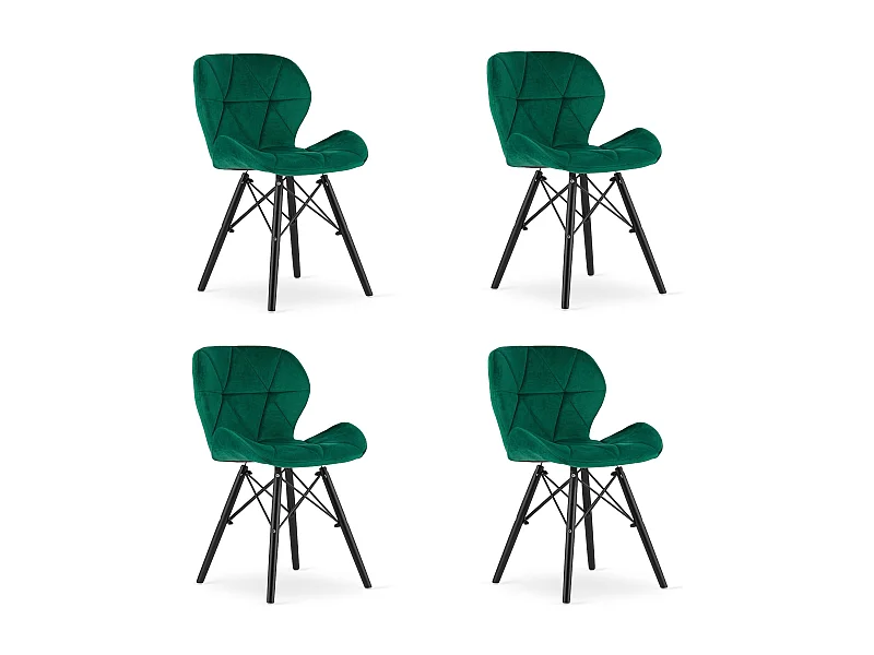 Valora WAKO Fauteuil en velours, design moderne, vert, pieds noirs x4