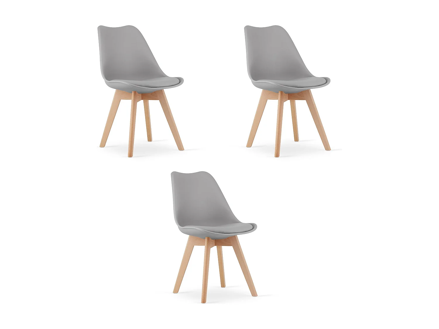 Conjunto de 3 cadeiras Valora RIKX na cor cinza com design ergonômico para sala de estar.
