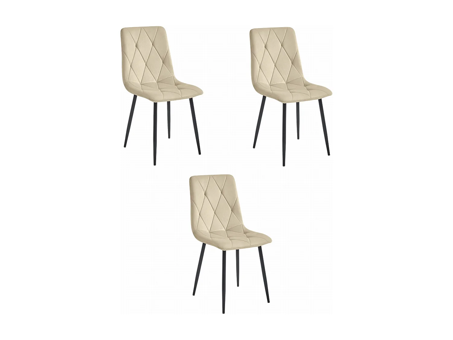 Ensemble de 3 chaises Valora TYRA en velours noir avec pieds.